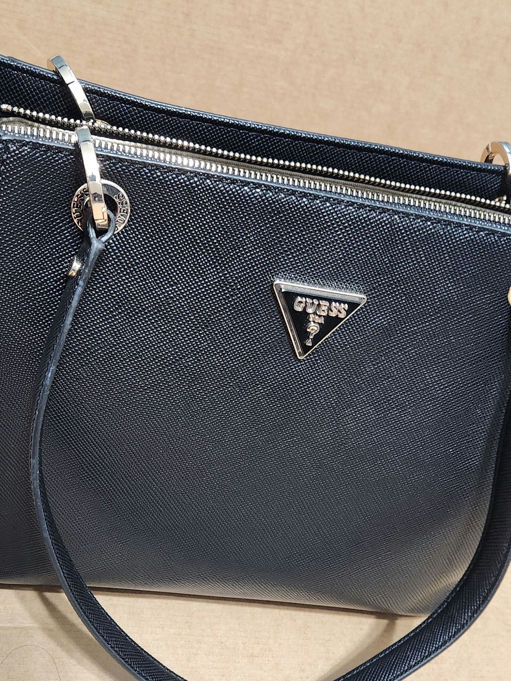 GUESS Black Saffiano Structured Tote & Wallet